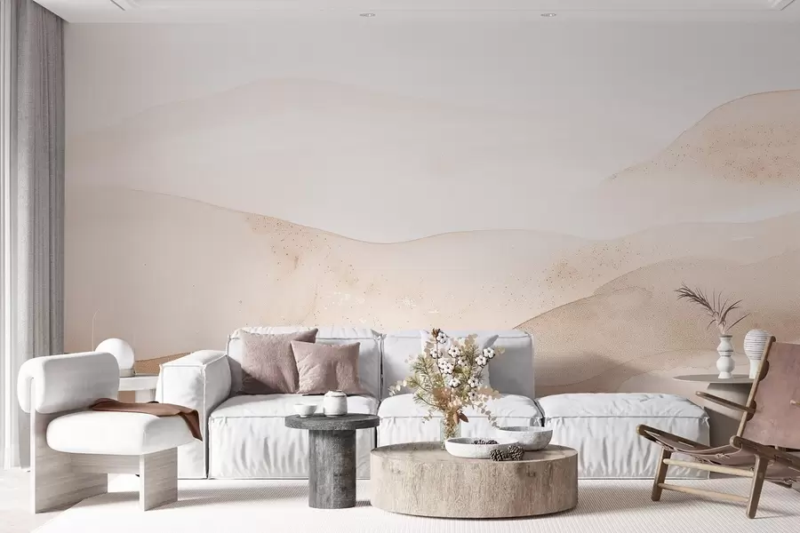 wall murals Watercolor-style mountains in light beige shades w09223
