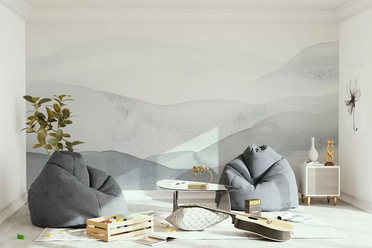 wall murals Minimalist misty mountains in soft blue shades w09223v2