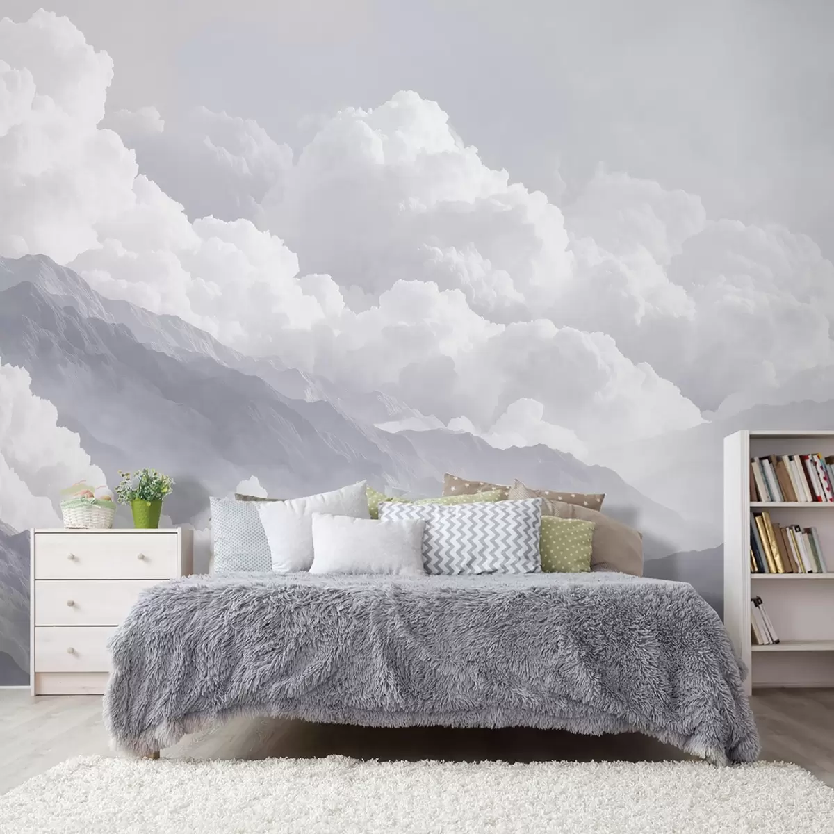wall murals Soft clouds over mountains in blue tones w09226v2