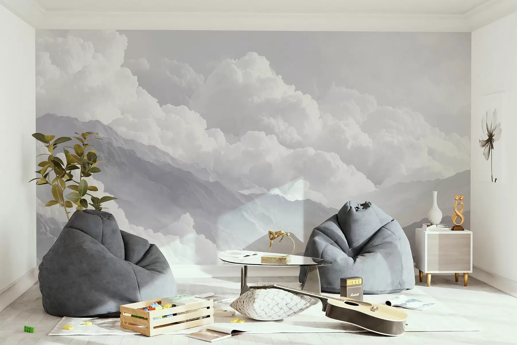 wall murals Soft clouds over mountains in blue tones w09226v2