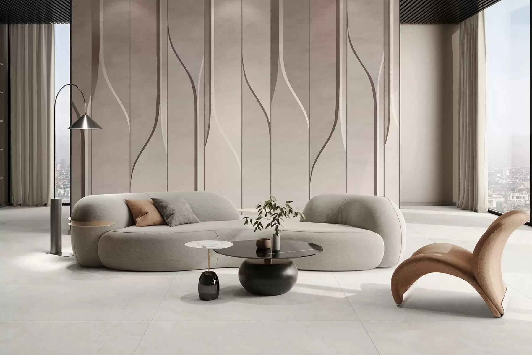 wall murals imitation of wall panels in beige tones w04169