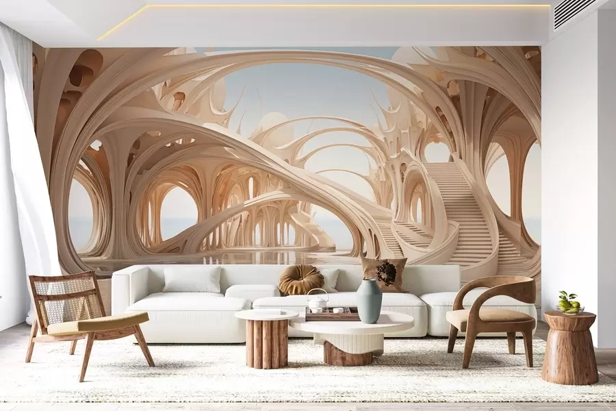 wall murals Fantasy architecture with arches above the water w09241
