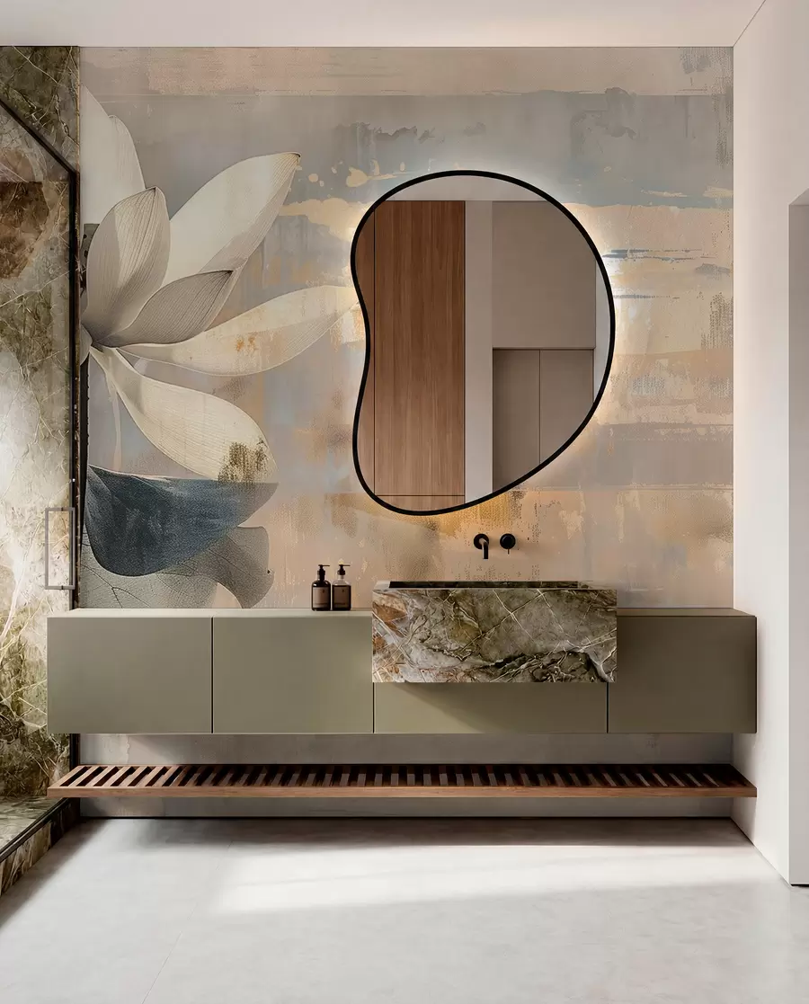 wall murals Imitation of a watercolor lotus against an abstract brushstroke background w09244