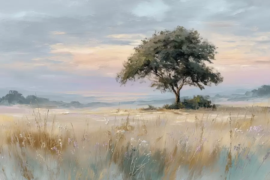 wall murals tree in the middle of a field in the style of oil painting w04206