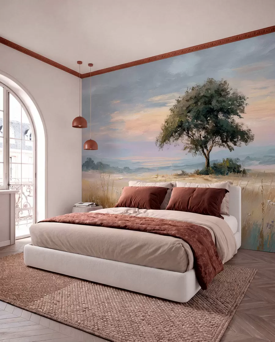 wall murals tree in the middle of a field in the style of oil painting w04206