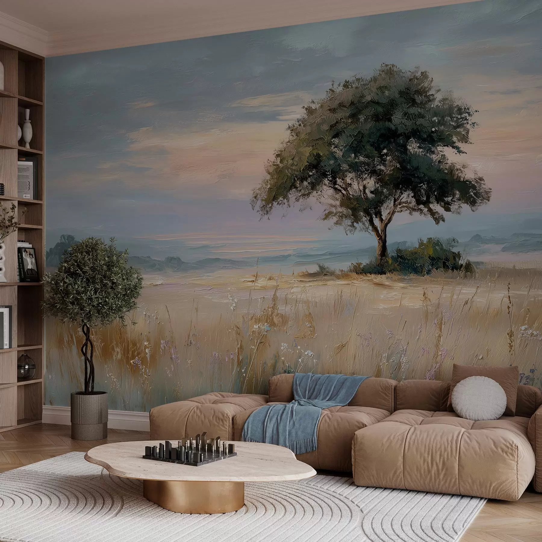wall murals tree in the middle of a field in the style of oil painting w04206