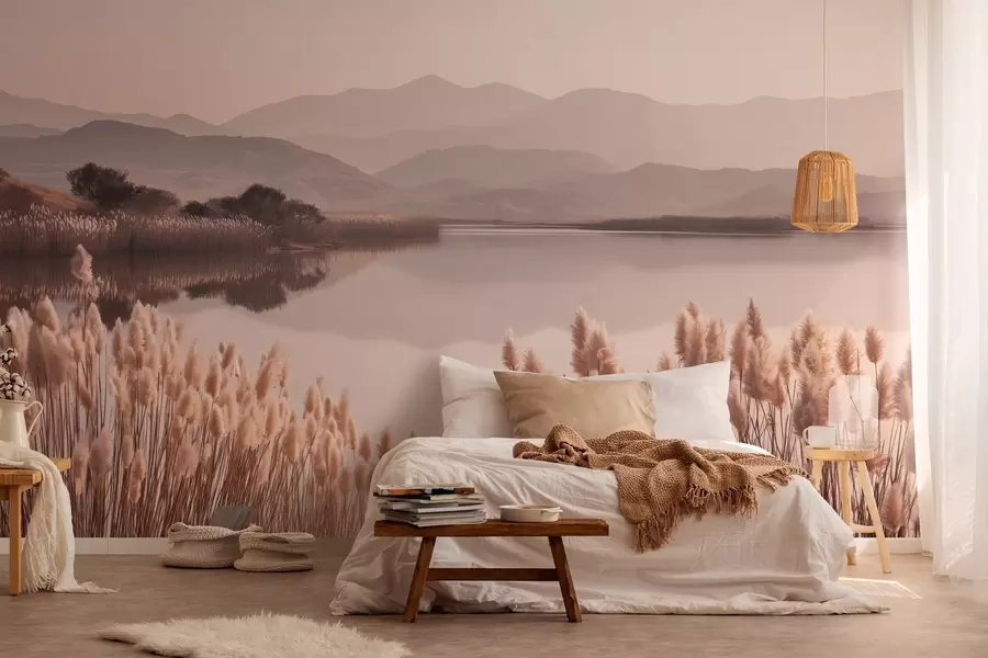 wall murals view of the lake with reeds w04207
