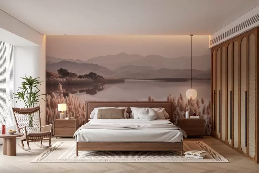 wall murals view of the lake with reeds w04207