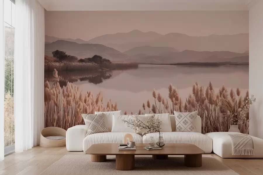 wall murals view of the lake with reeds w04207
