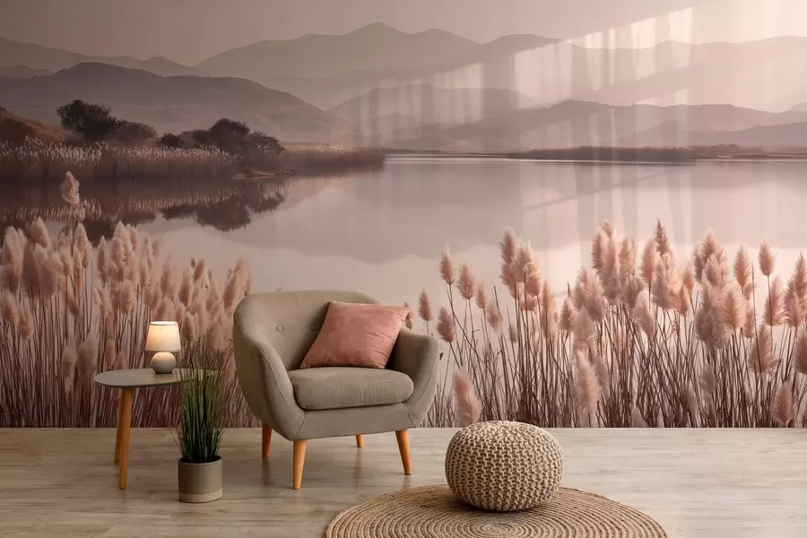 wall murals view of the lake with reeds w04207