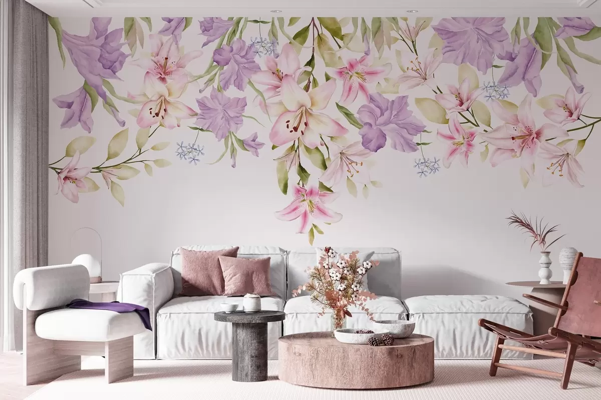 wall murals lilies hanging from the top w04210