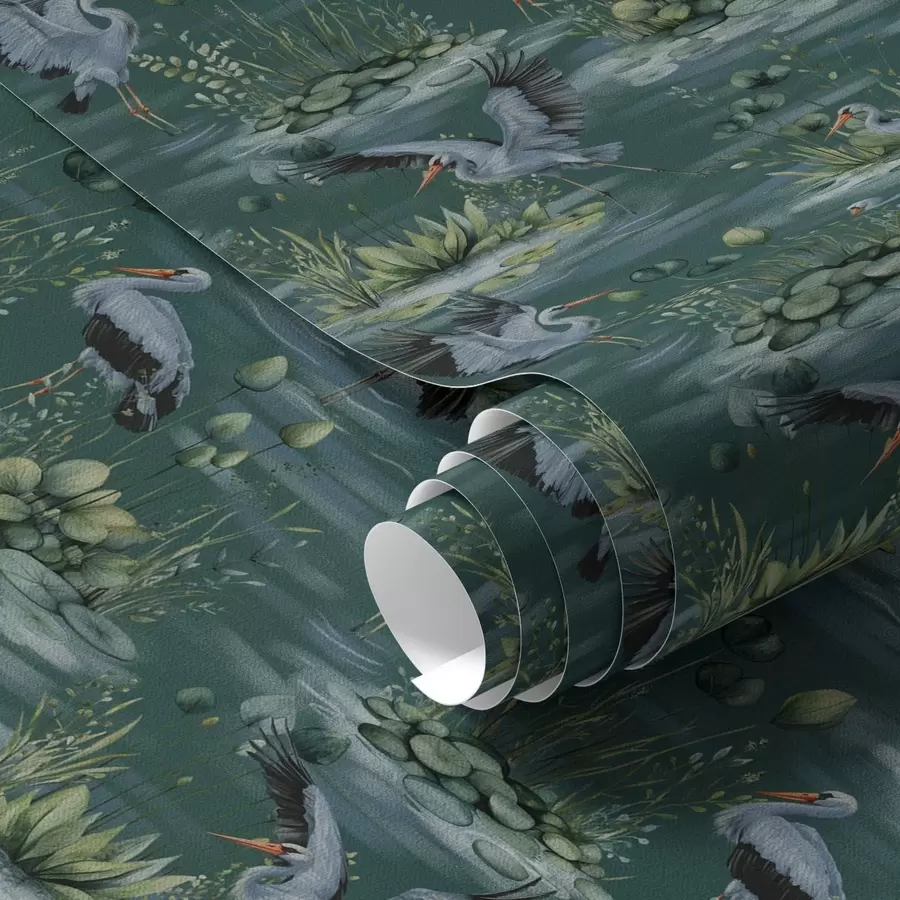 wall murals Scenes with herons on the background of ponds and water lilies a00202