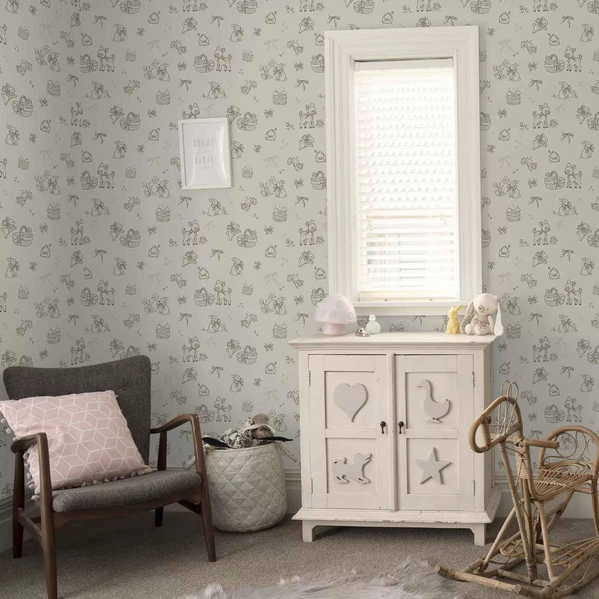 Wallpaper Cute forest scene with deer, rabbits and bees a00215