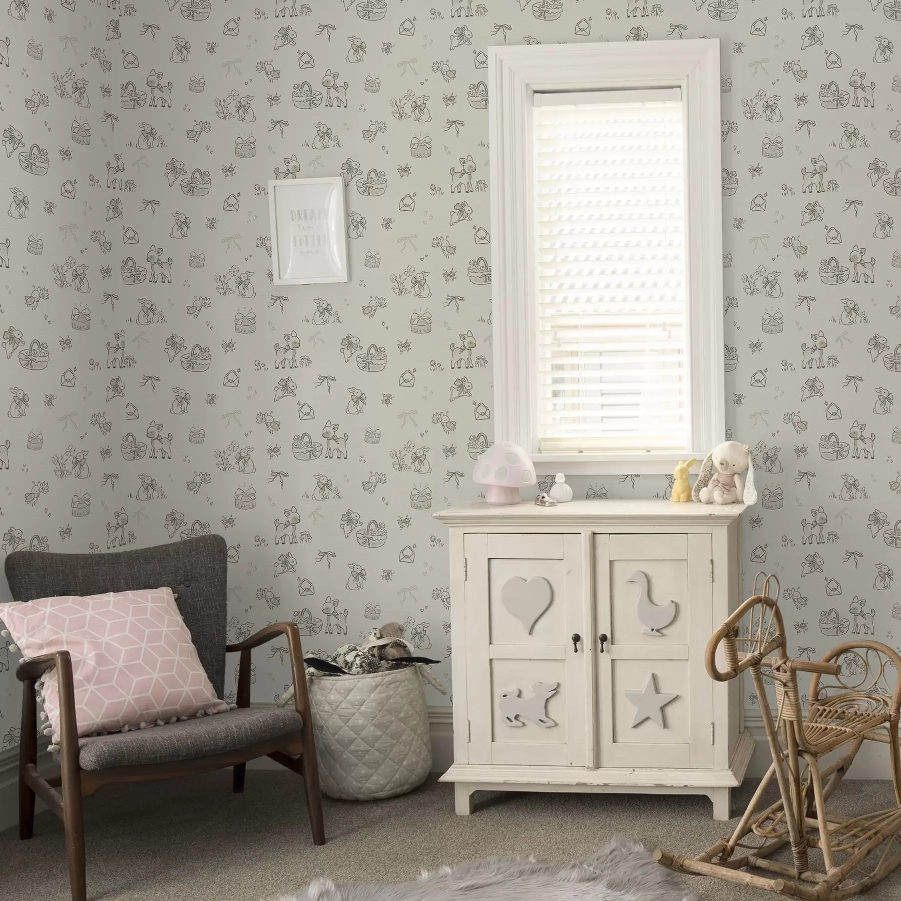 wall murals Cute forest scene with deer, rabbits and bees a00215