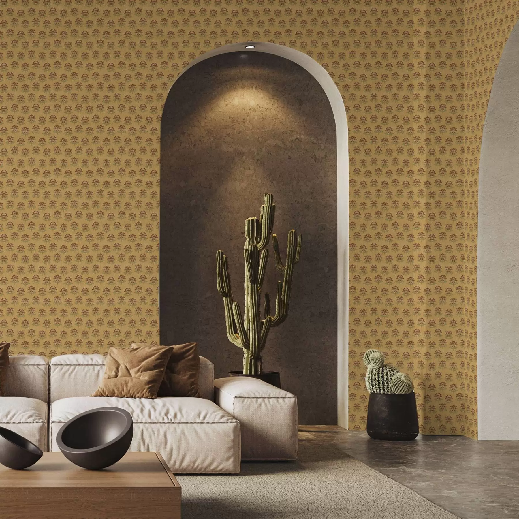 wall murals Retro floral pattern with lotuses on yellow background a00238