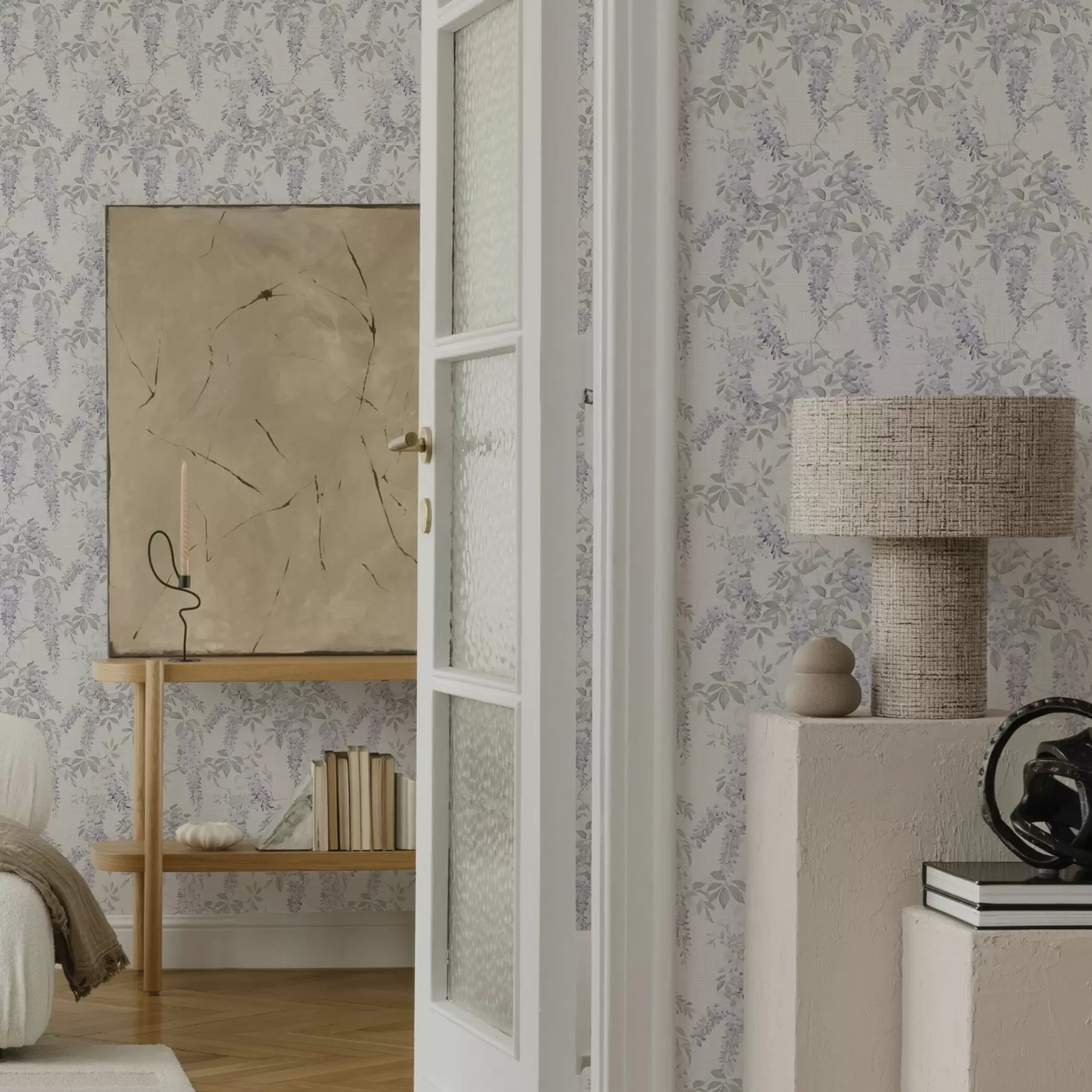 wall murals Lilac wisteria on white background, watercolor style a00239