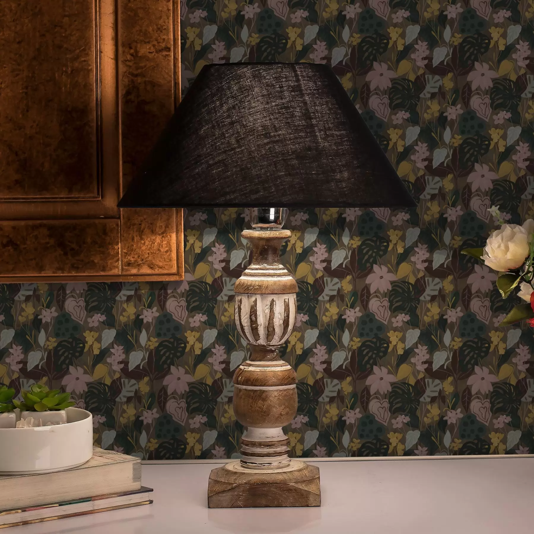 wall murals Dark tropical leaves and flowers in a dense painting dense painting a00244