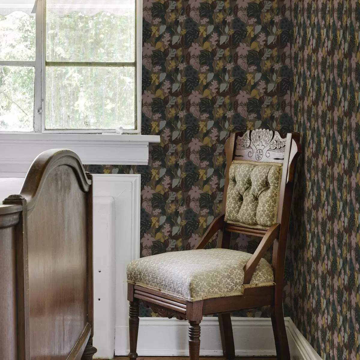 Wallpaper Dark tropical leaves and flowers in a dense painting dense painting a00244