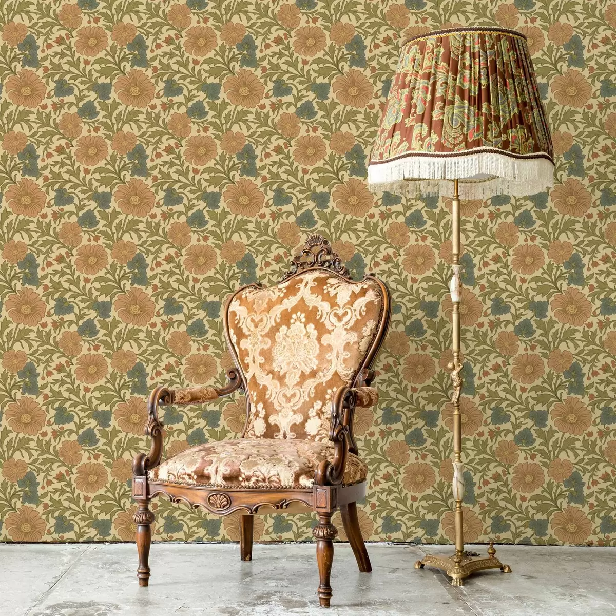 Wallpaper Retro pattern with orange and blue flowers a00245