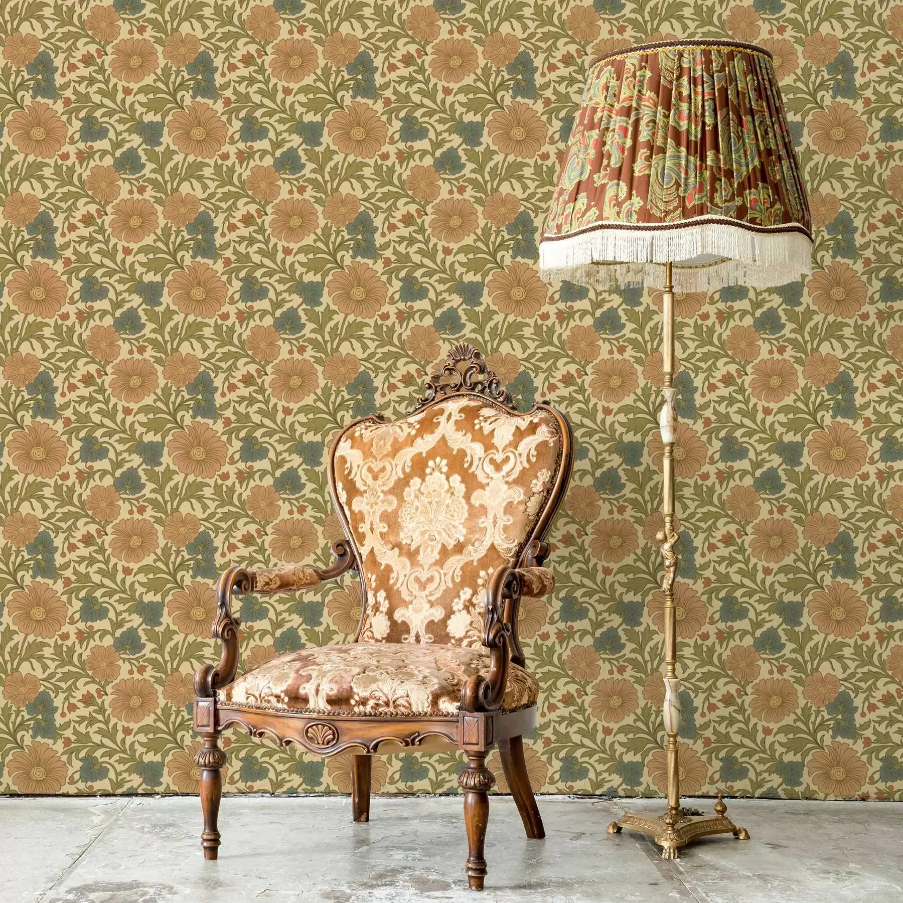 wall murals Retro pattern with orange and blue flowers a00245