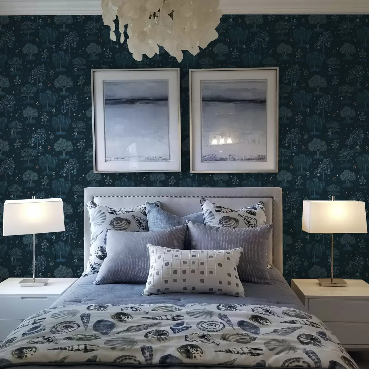 Wallpaper Fairy night forest with stars and decorative trees a00248