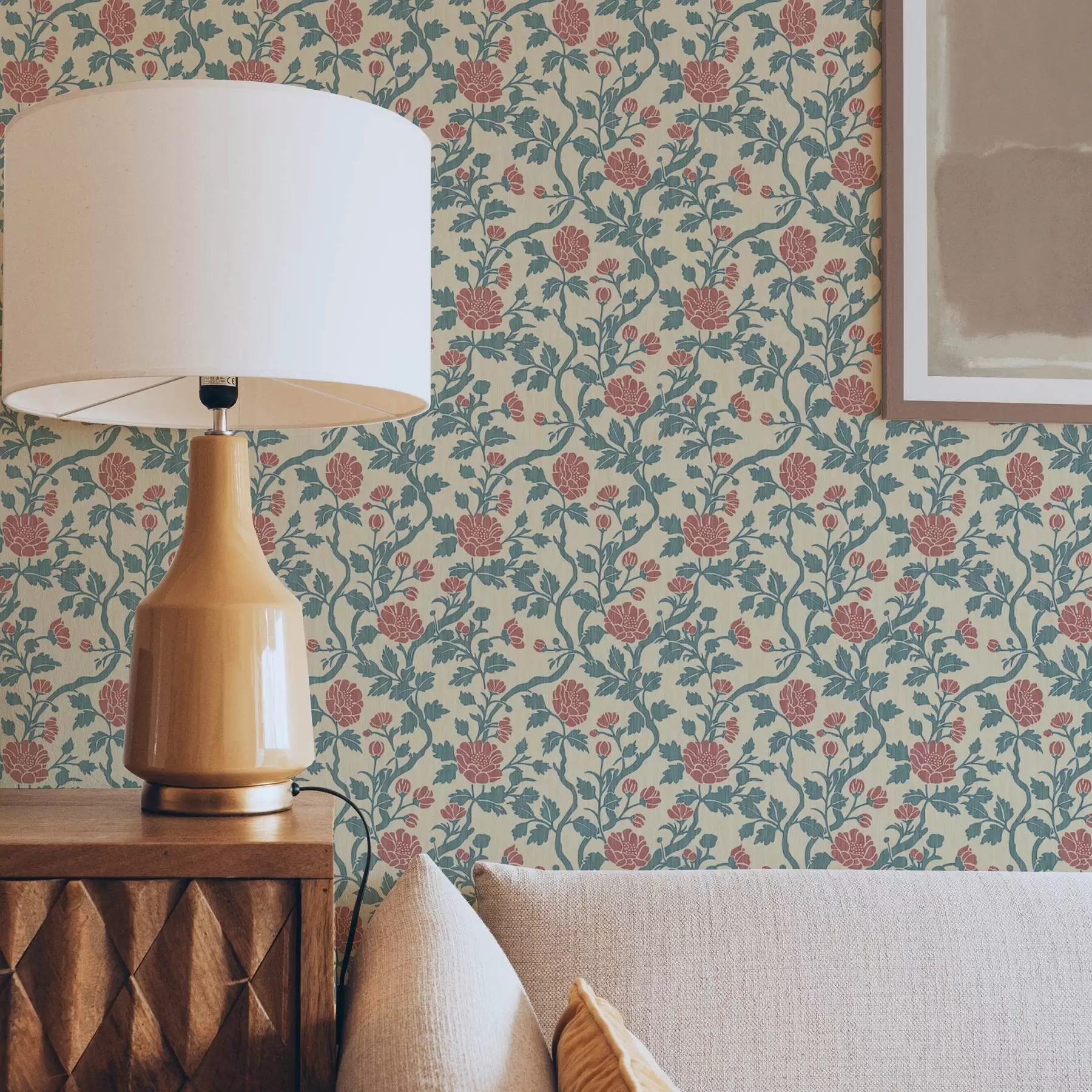 wall murals Retro pattern with flowers in red and green a00250