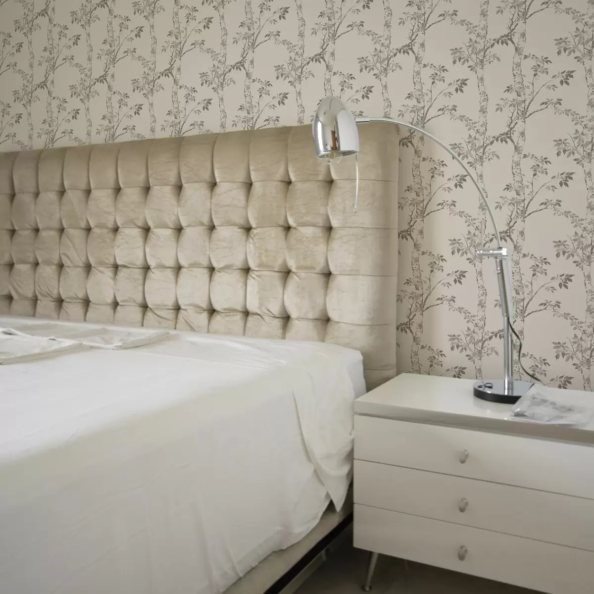 Wallpaper Birch branches with leaves on a light background a00257