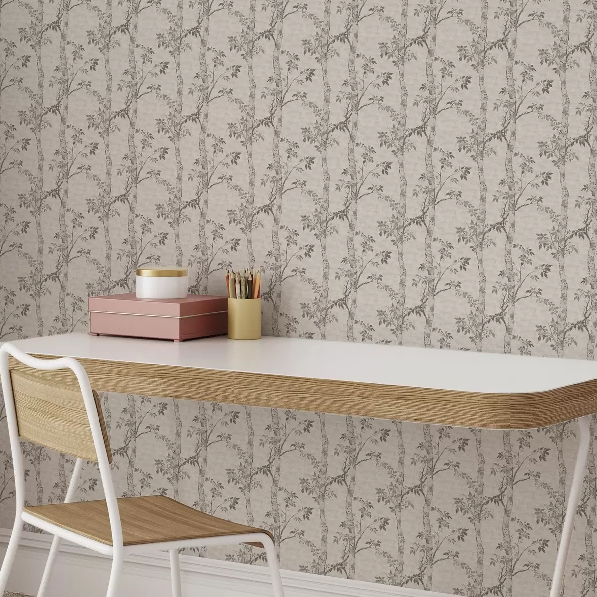 Wallpaper Birch branches with leaves, textured background a00257v1