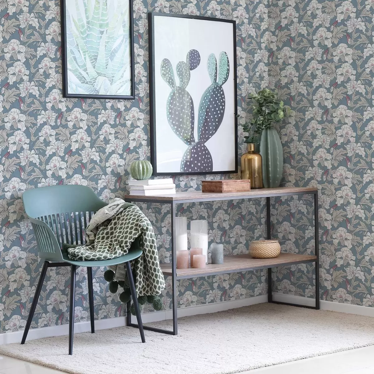 Wallpaper White hibiscus on blue background with contour pattern a00272v1