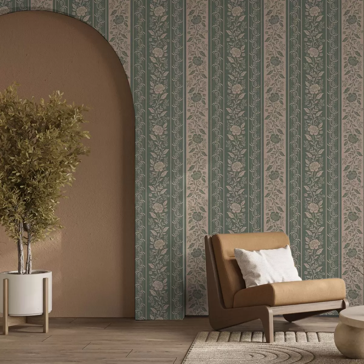 Wallpaper Vertical stripes with floral pattern a00273