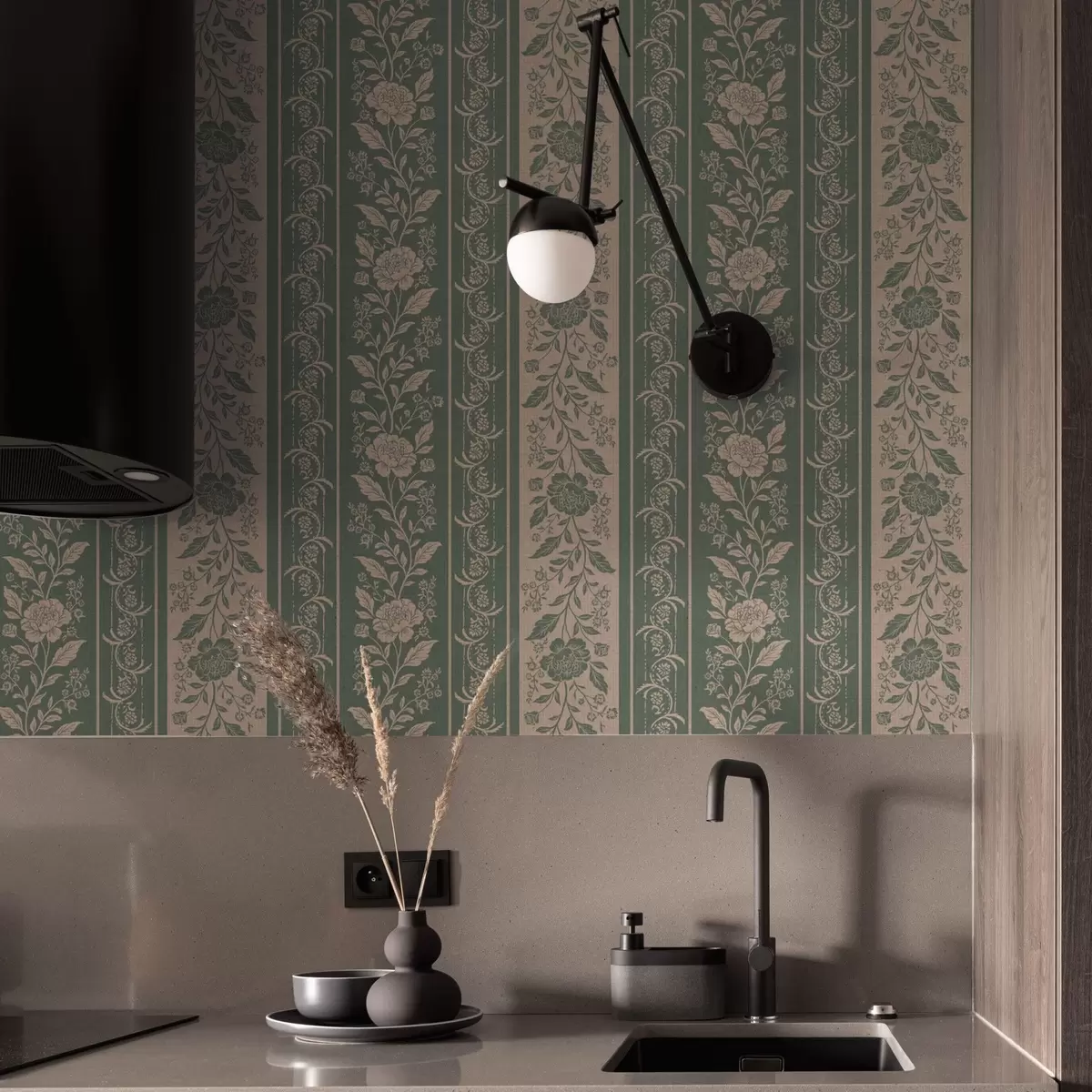 Wallpaper Vertical stripes with floral pattern a00273