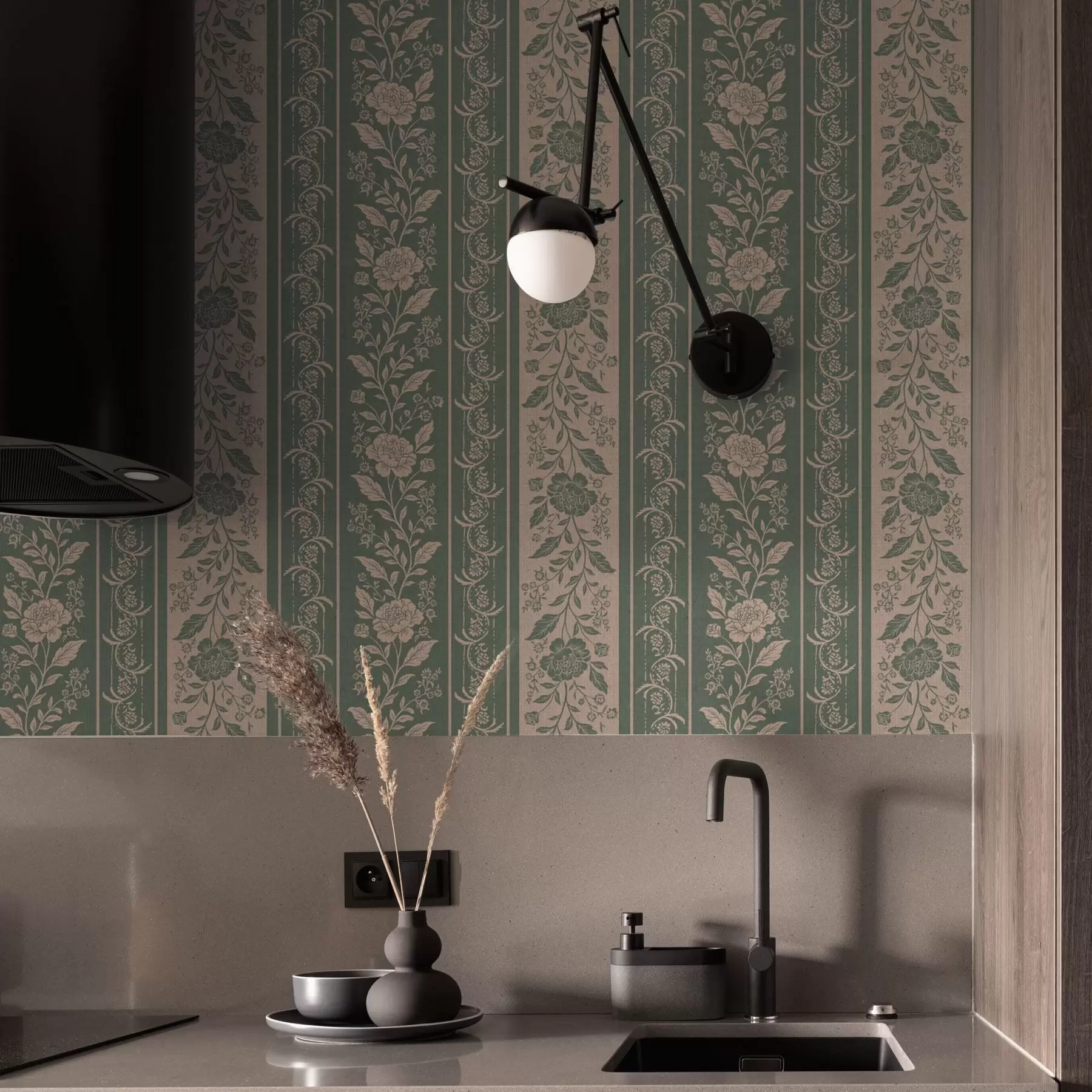 wall murals Vertical stripes with floral pattern a00273