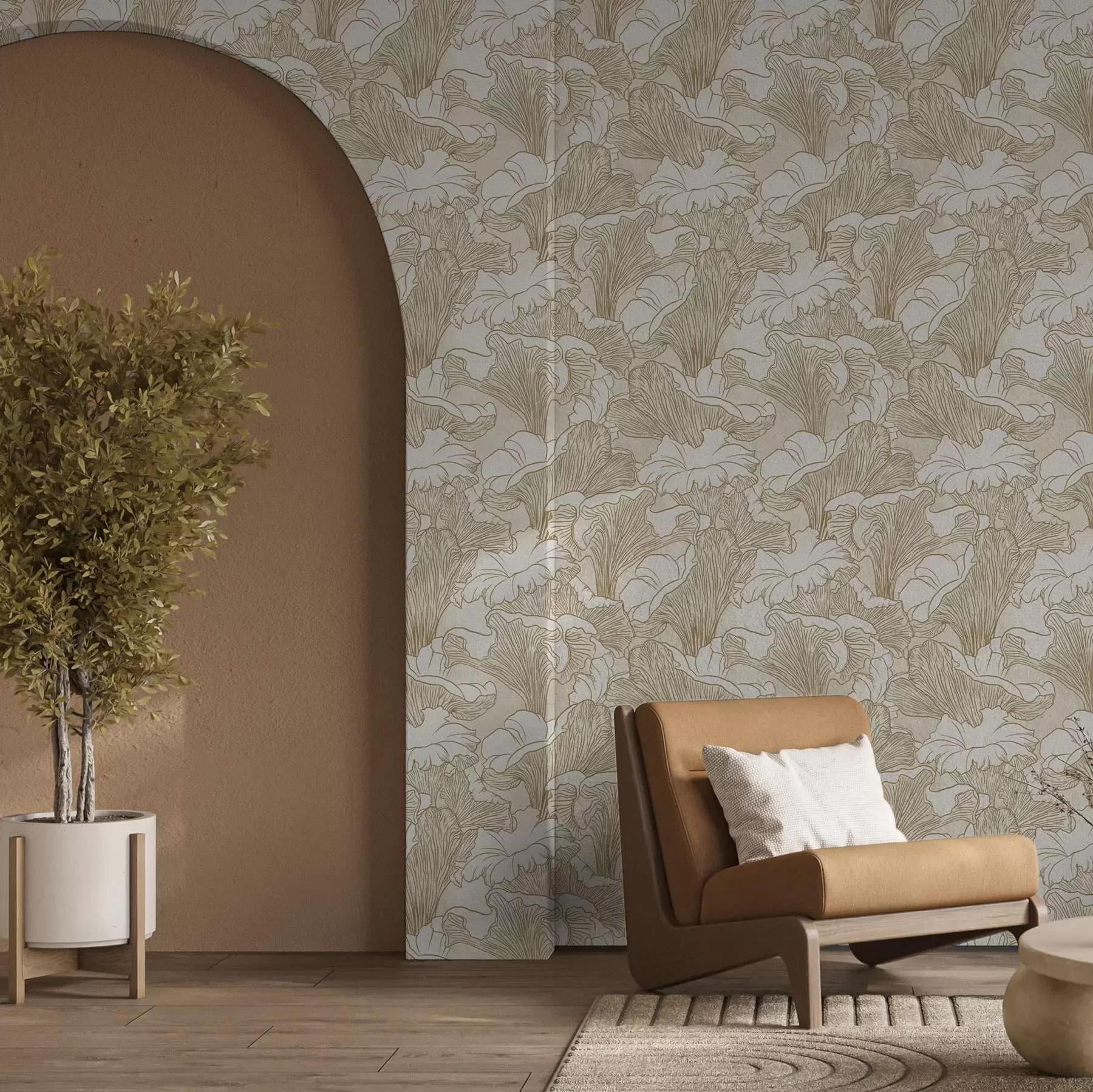 wall murals Chanterelle mushrooms, line drawing on cream background a00275