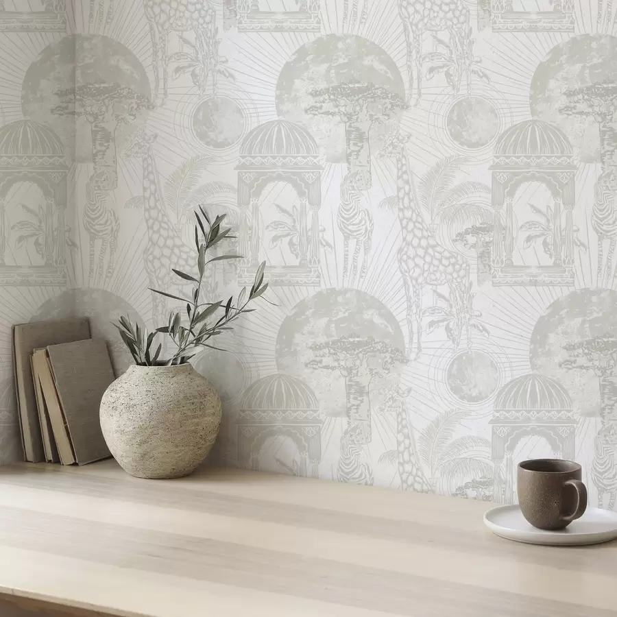 wall murals Graphic illustration with giraffe, zebra and palm trees a00276v1