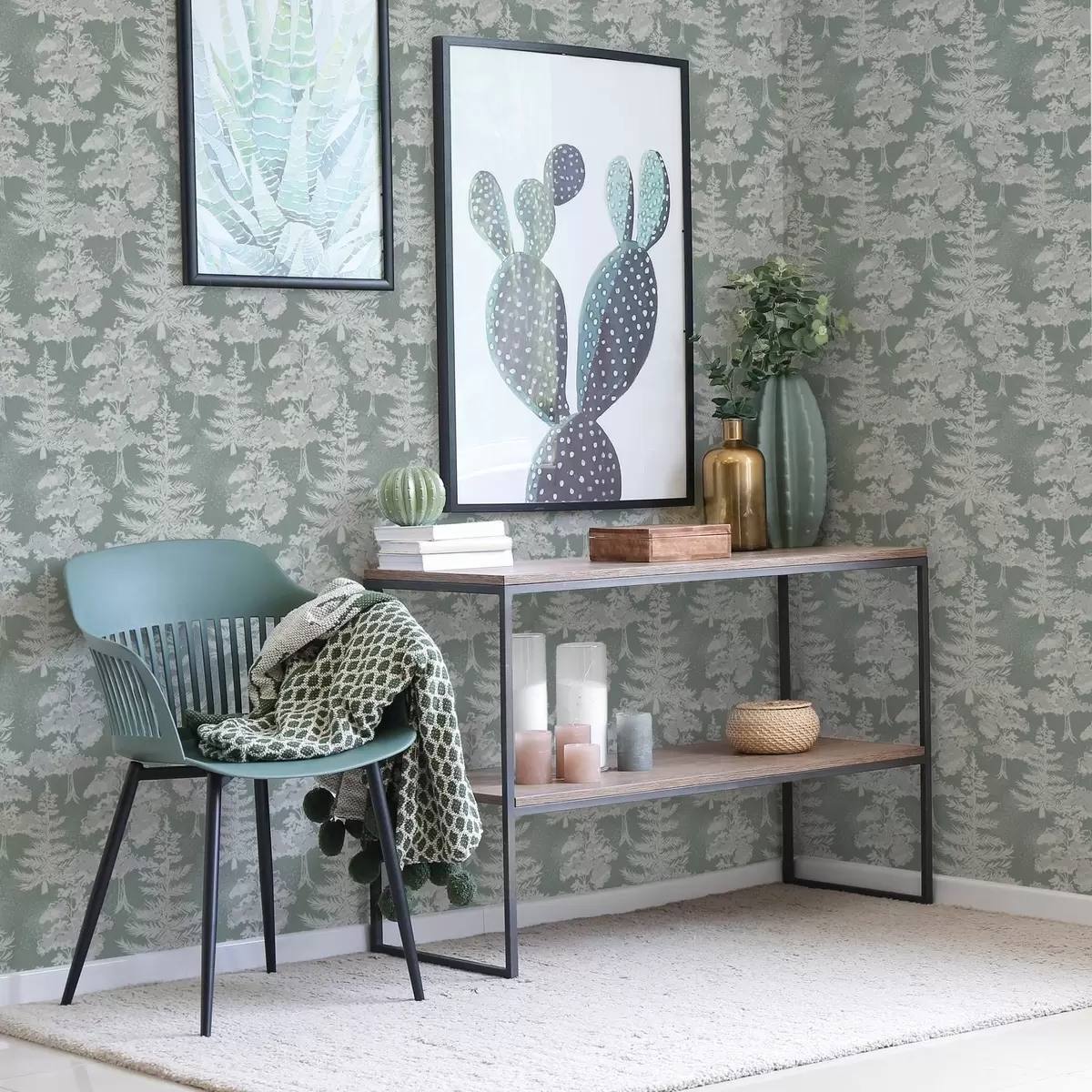 Wallpaper Coniferous trees in chalkboard style on green a00280