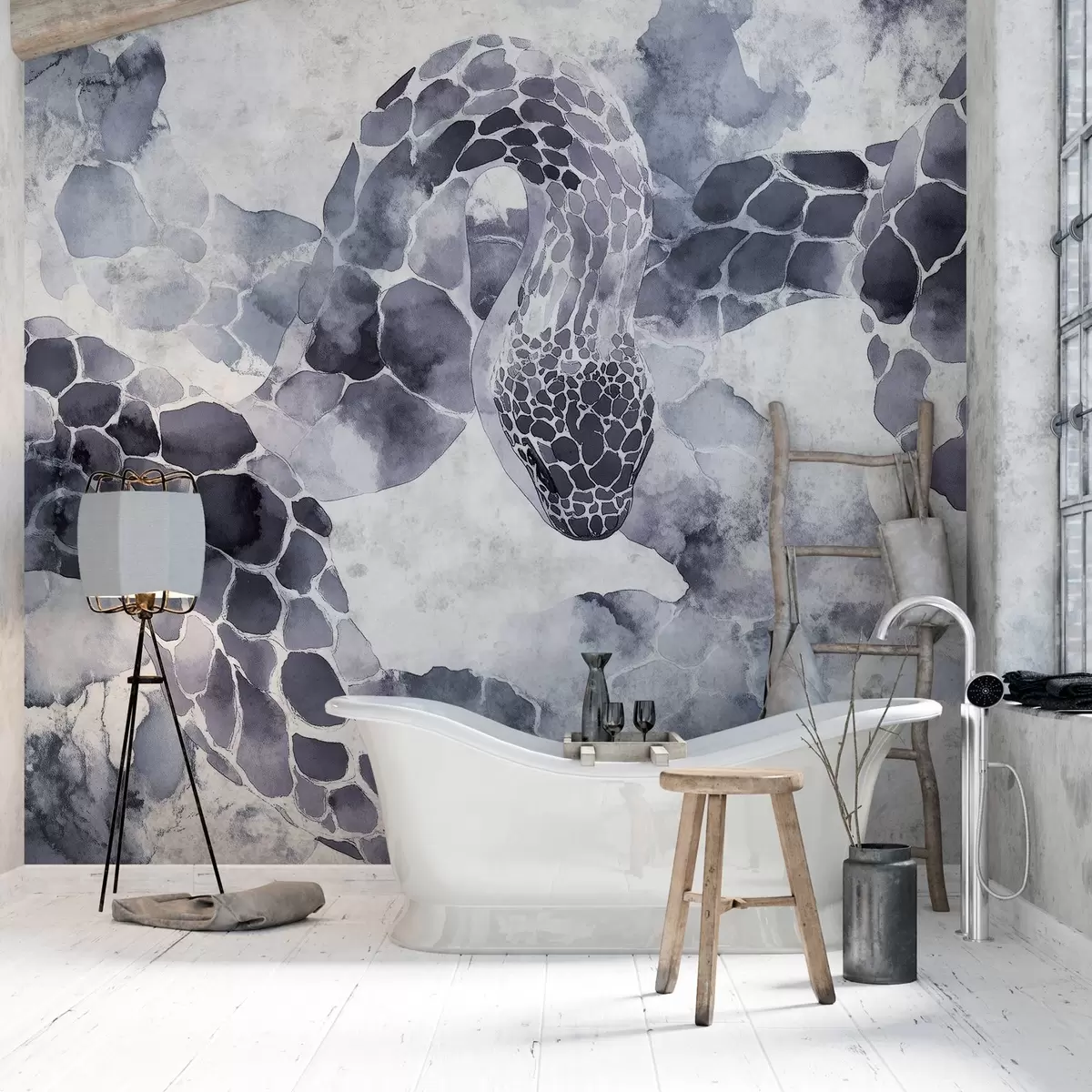 wall murals Snake silhouette, watercolor style, blue colors w04113