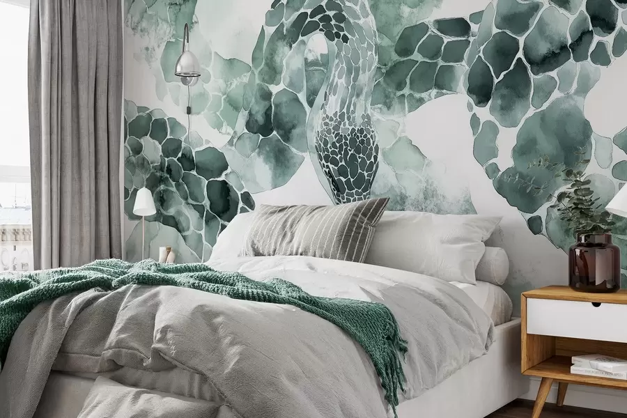 wall murals Snake silhouette, watercolor style, green colors w04113v2