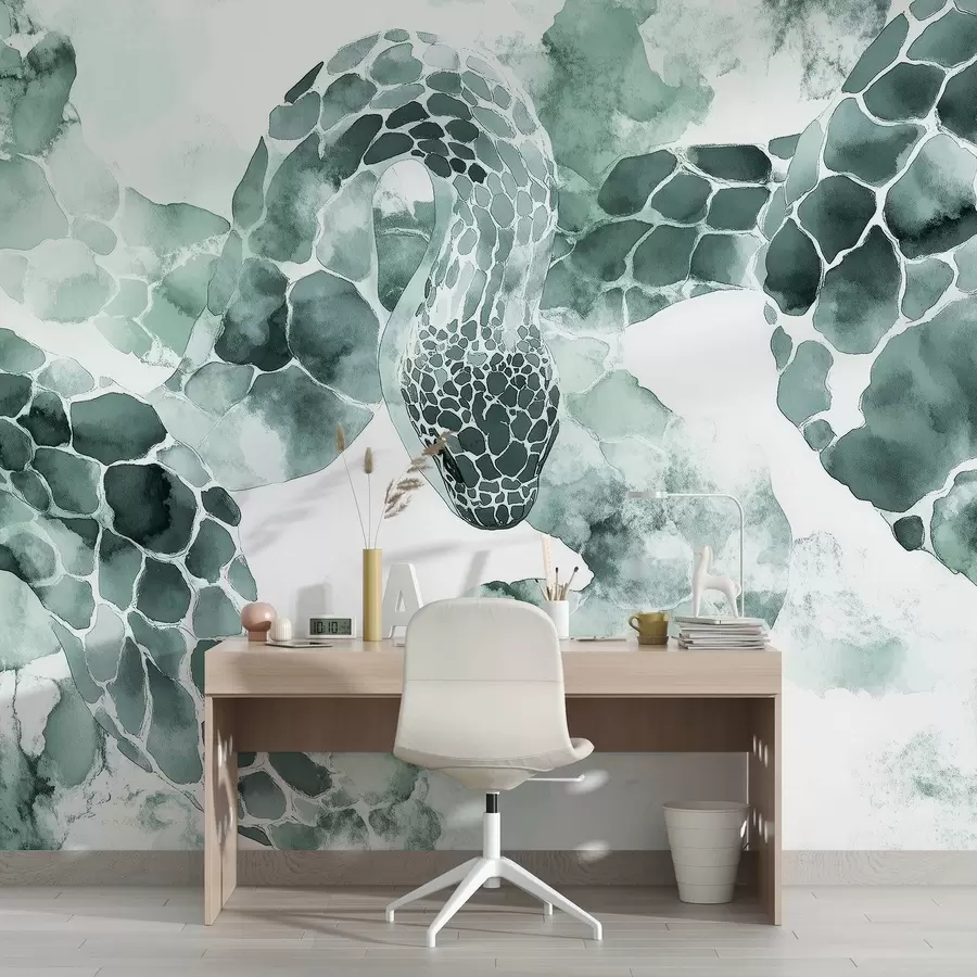 wall murals Snake silhouette, watercolor style, green colors w04113v2