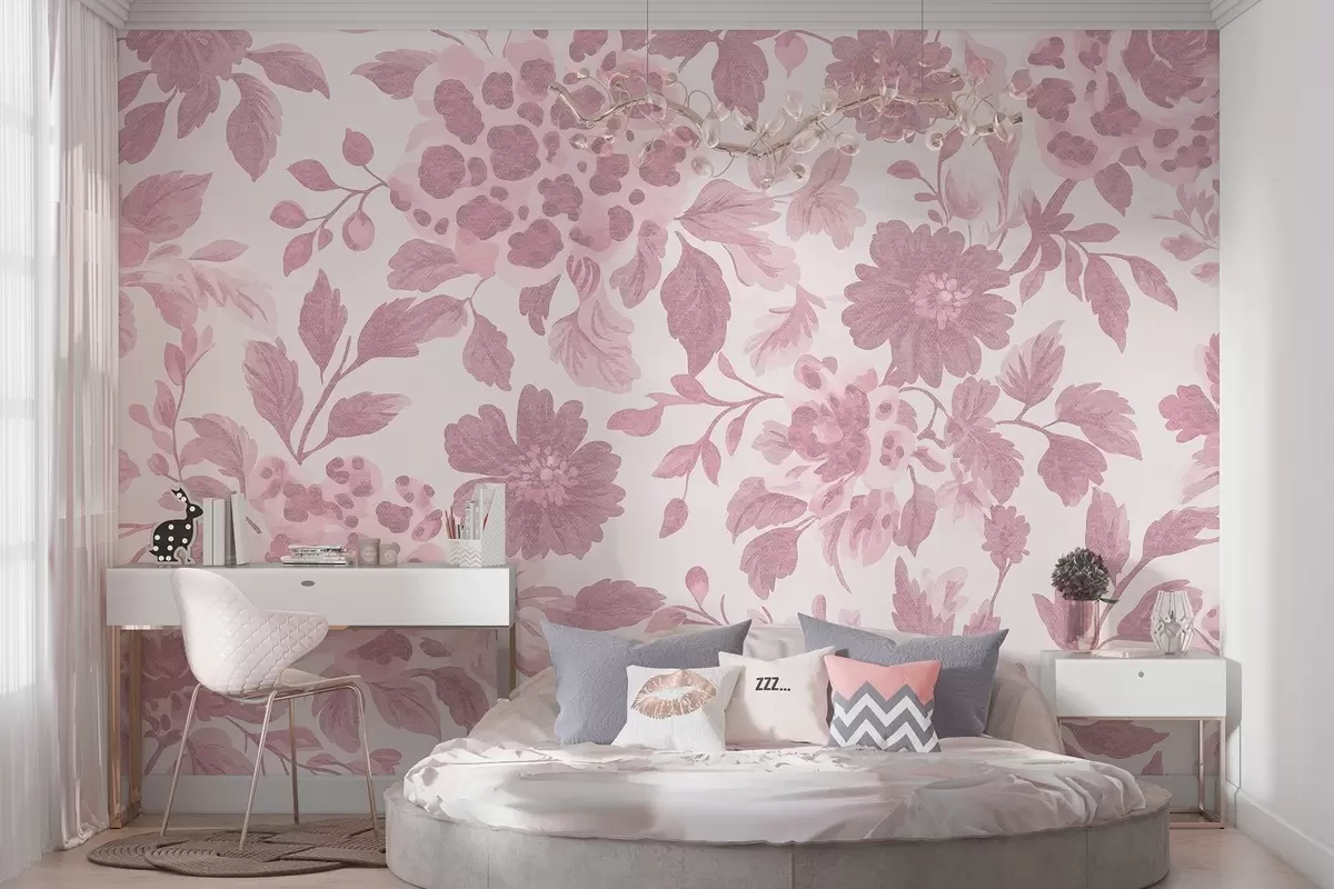 wall murals Boho style flowers with leopard print, pink color w04114v3