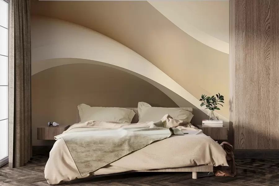 wall murals abstraction, waves, soft curves, beige, smooth, lines, modern w04217