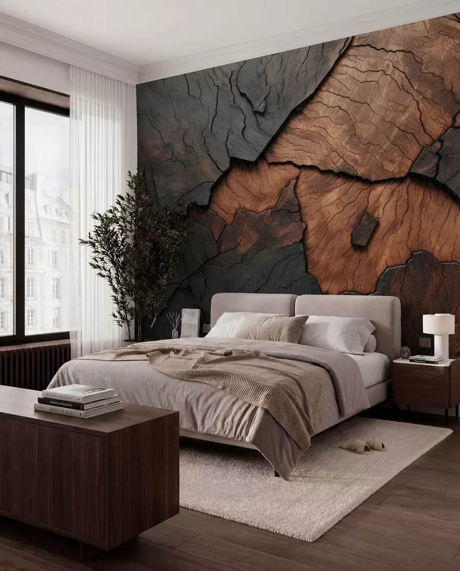 wall murals wood, texture, cracks, dark, bark, surface w04237