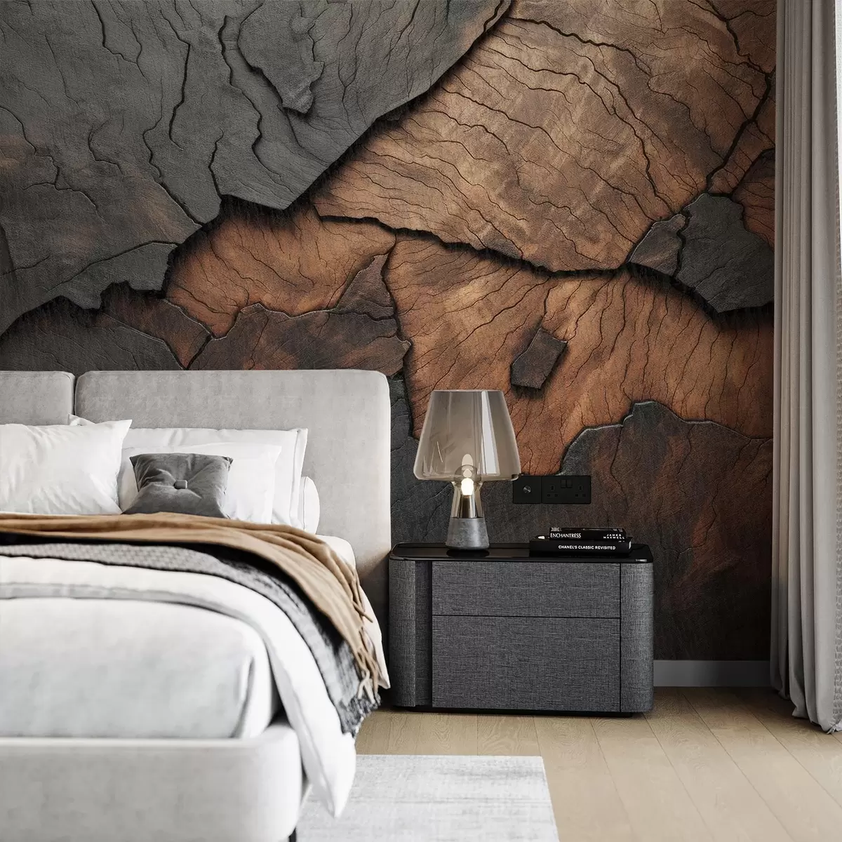 wall murals wood, texture, cracks, dark, bark, surface w04237