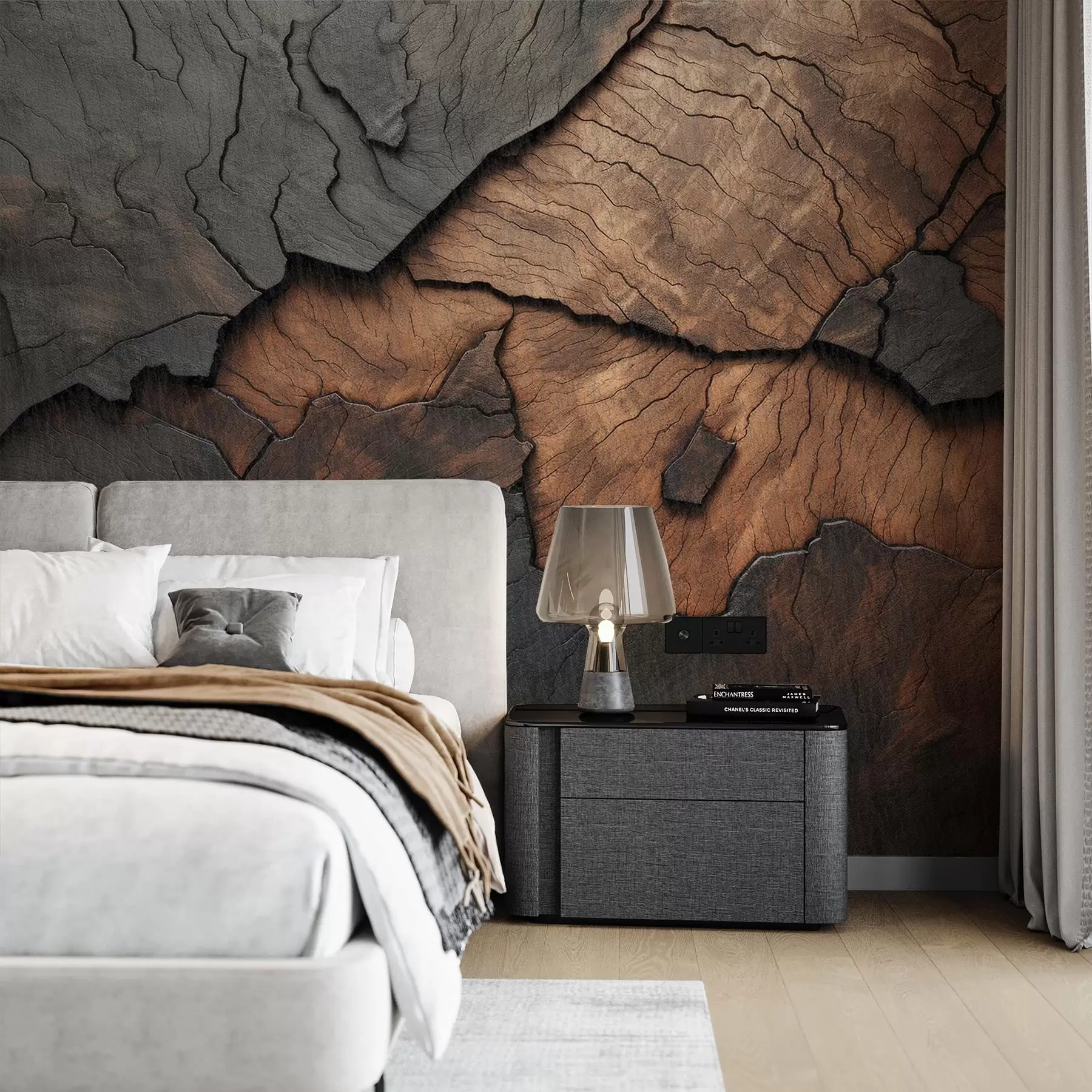 wall murals wood, texture, cracks, dark, bark, surface w04237