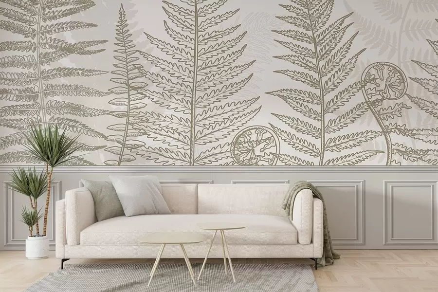 wall murals leaves, plants, fern, light, botanical, graphic w04239v2