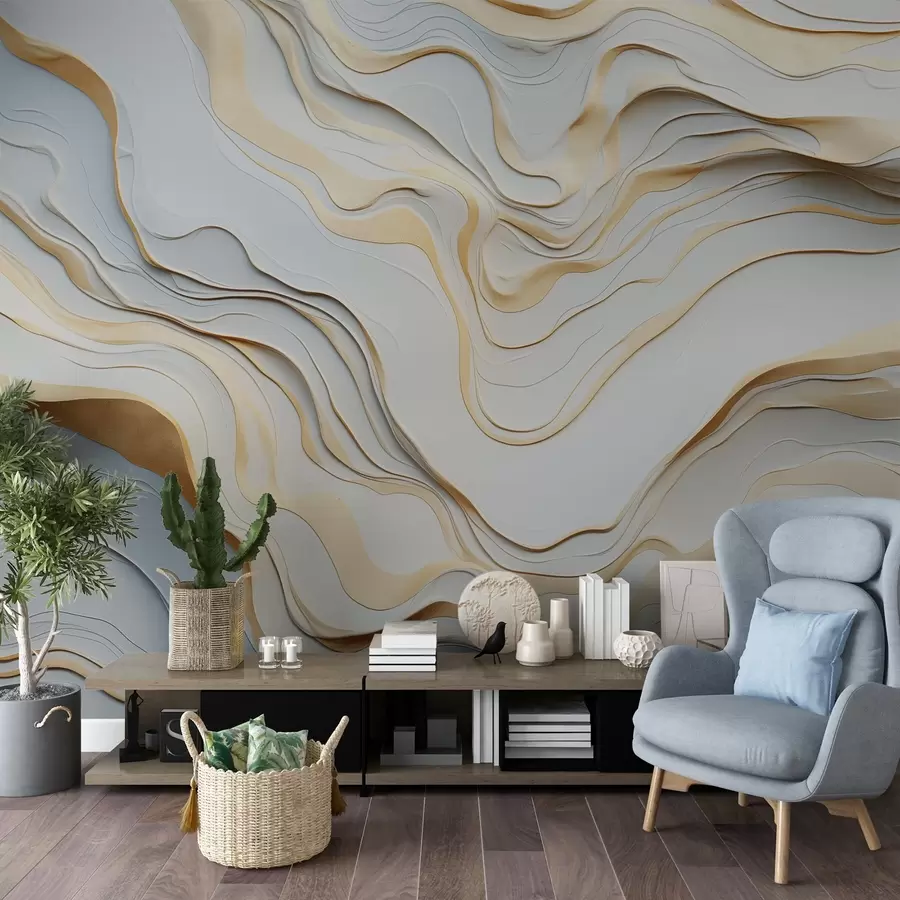 wall murals layers, waves, abstraction, beige, grey, smoothness, modern w04255