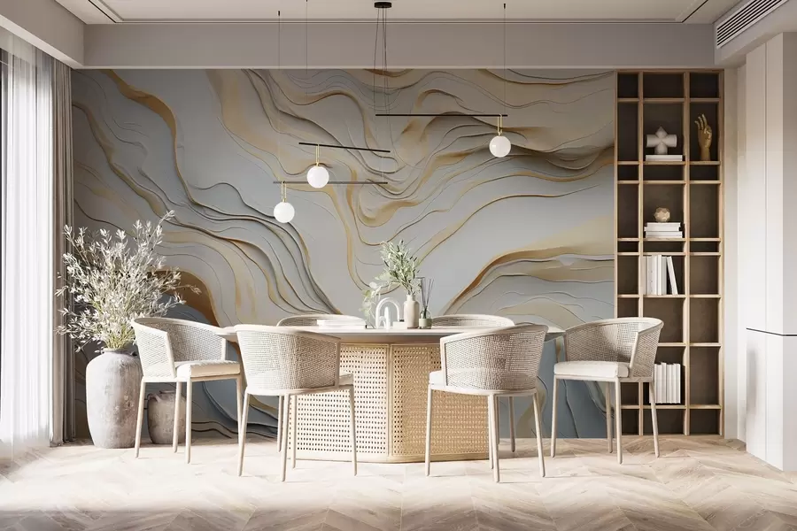 wall murals layers, waves, abstraction, beige, grey, smoothness, modern w04255