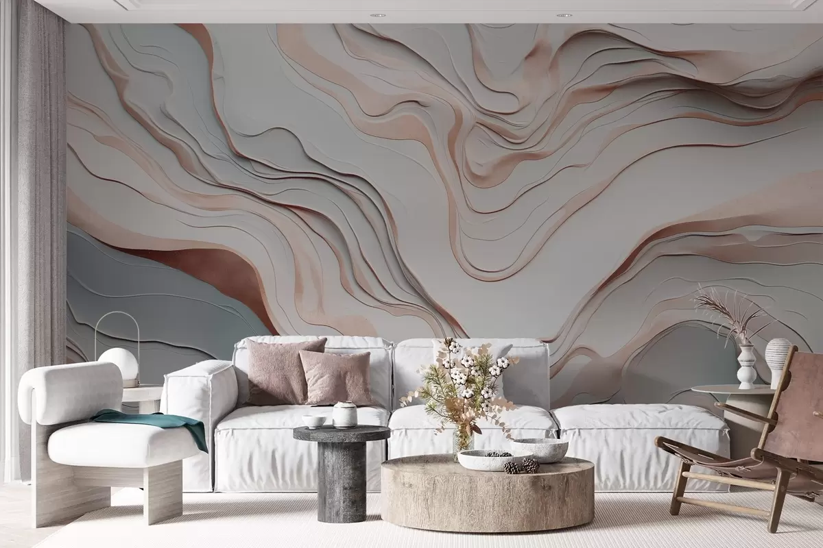 wall murals layers, waves, abstraction, pink, grey, soft shapes, w04255v1