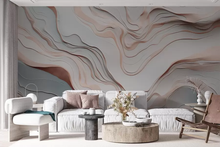 wall murals layers, waves, abstraction, pink, grey, soft shapes, w04255v1