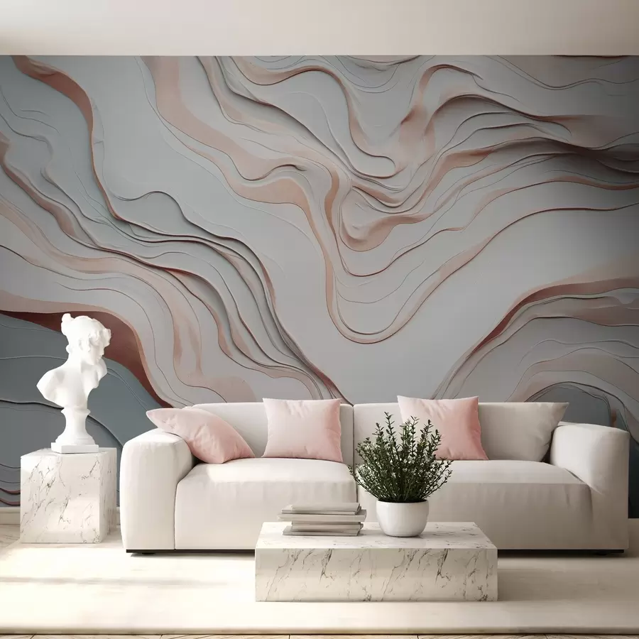 wall murals layers, waves, abstraction, pink, grey, soft shapes, w04255v1