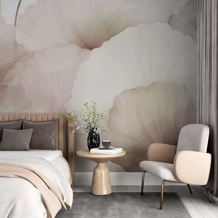 wall murals flowers, petals, cream, grey, softness, calm w04256v1